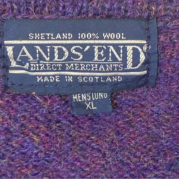 Lands End Sweater Men’s XL Purple 100% Wool Made In Scotland Vintage Crew Neck - Picture 2 of 6